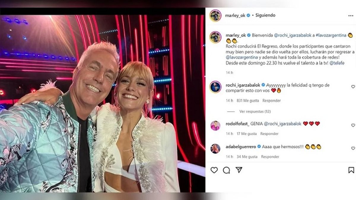 Marley le dio la bienvenida a Rochi Igarz&aacute;bal como nueva integrante de La Voz Argentina 2022.&nbsp;