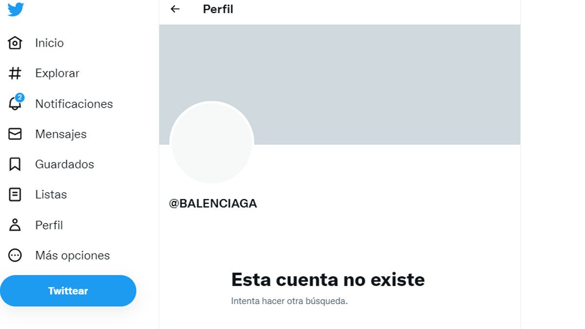 La casa Balenciaga cerró su cuenta en Twitter tras la llegada de Elon Musk (Foto: Cuenta de Twitter desactivada por Balenciaga)