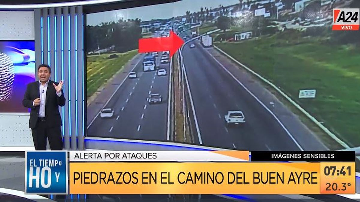 Alerta por el ataque a piedrazos en la au. Camino del Buen Ayre. (Captura de Tv)