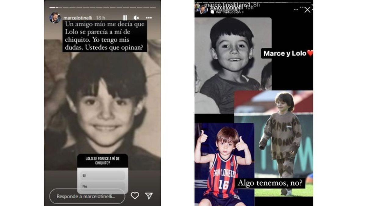 Las fotos inéditas de la infancia de Marcelo Tinelli que mostró el conductor para mostrar el parecido que su hijo Lolo Tinelli tiene con él. 