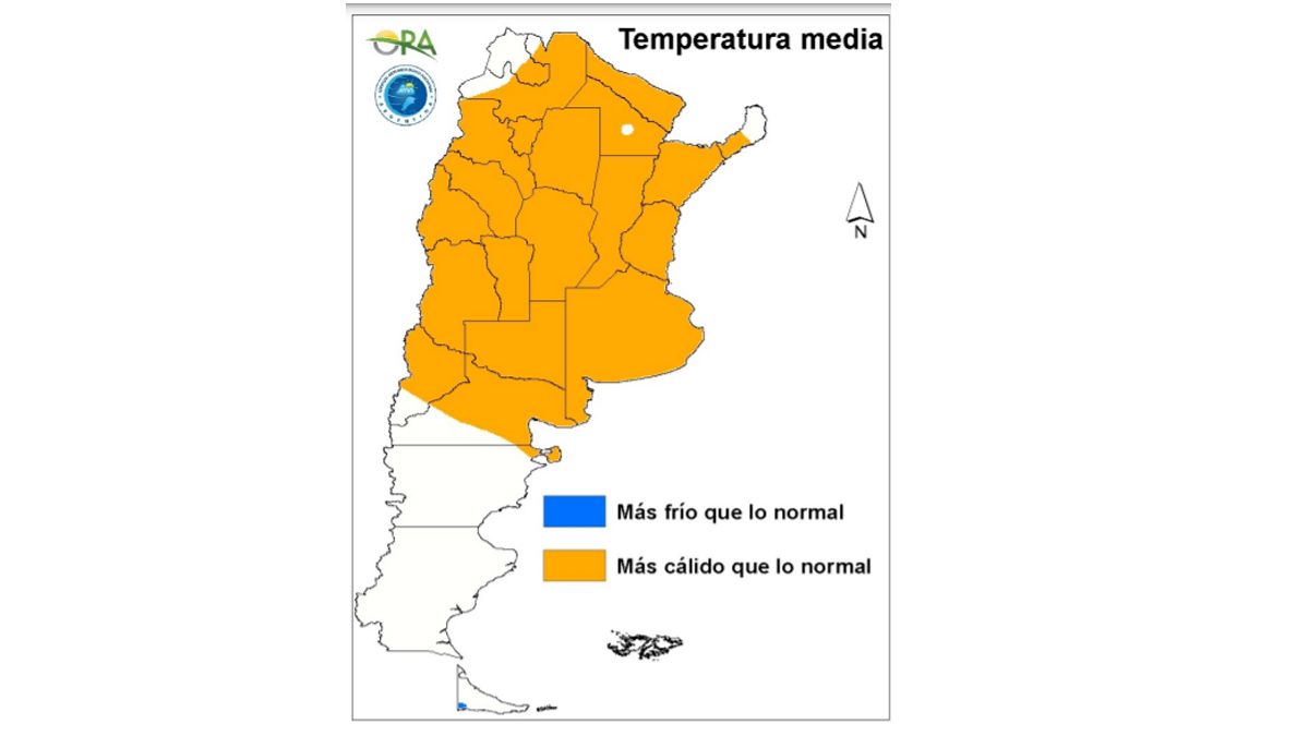 Ola de calor. La temperatura media fue m&aacute;s alta de lo normal en casi todo el pa&iacute;s. Fuente ORA.