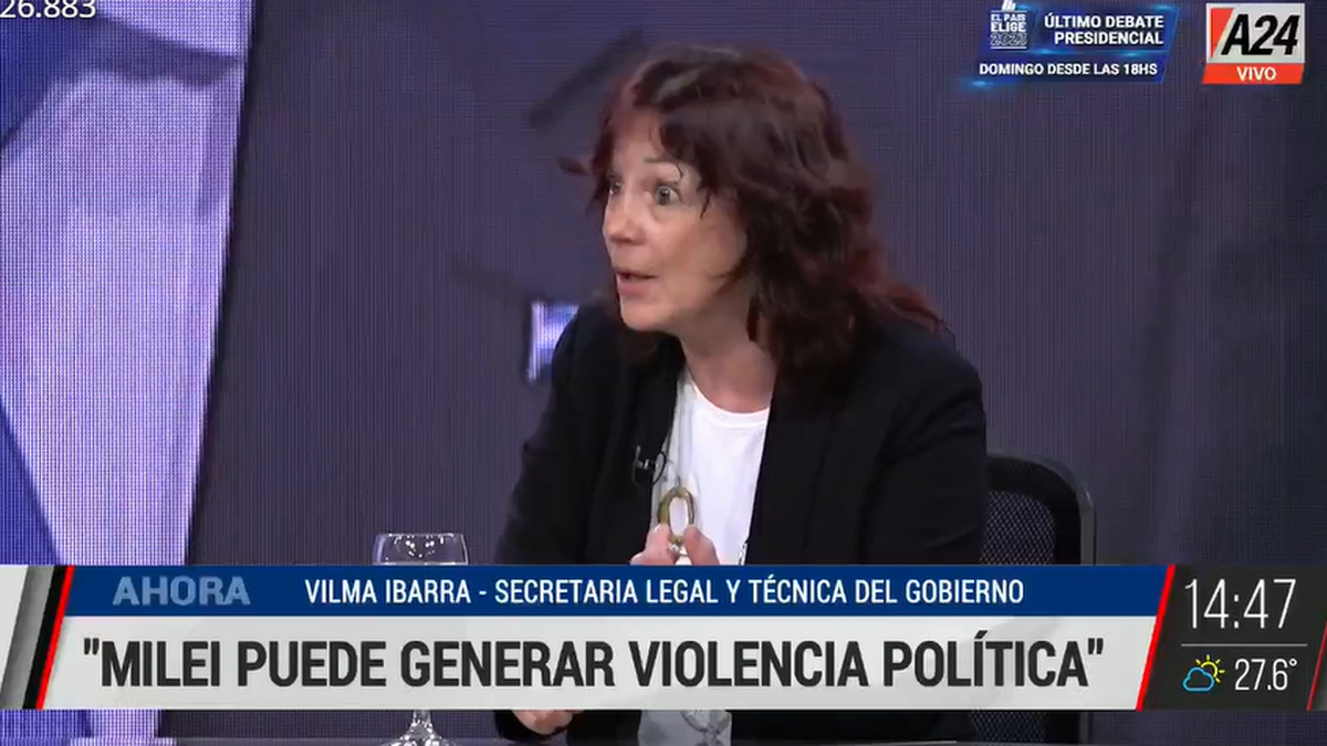 Vilma Ibarra sostuvo que Javier Milei pone enriesgo a la democracia. (Foto: captura A24)