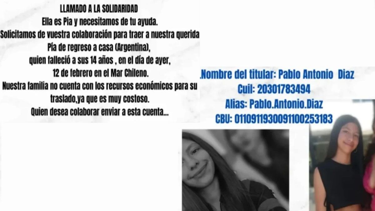 La familia de la adolescente inici&oacute; una colecta por las redes sociales para costear el traslado del cuerpo de P&iacute;a a Jun&iacute;n de Mendoza. (Foto: Gentileza MDZ)