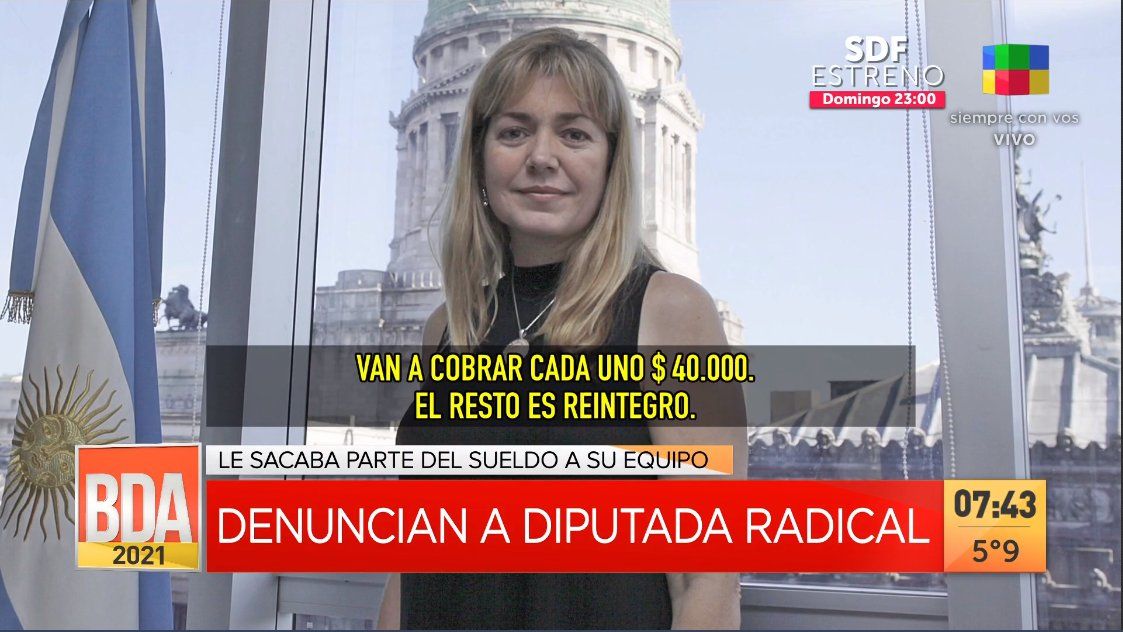 La diputada Estela Regidor de la Unión Cívica Radical envuelta en el escándalo por pedir a sus asesores que le reintegren la mitad del sueldo que cobraban (Foto: captura TV).