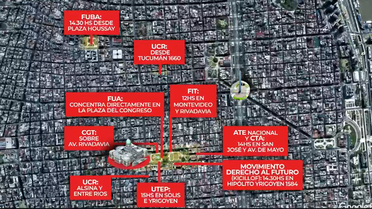 El mapa con el corte de calles por la marcha federal universitaria en Congreso contra el veto de Milei