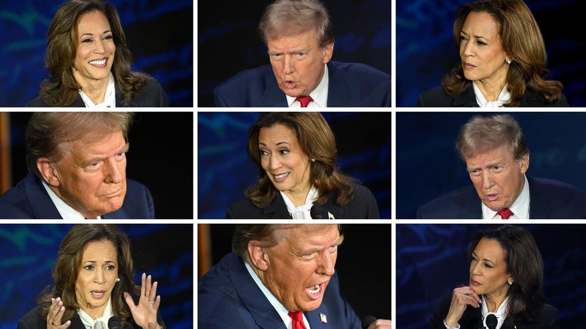 Momentos del debate y las expresiones de Kamala Harris y Donald Trump. (Foto: Gentileza Daily Mail)