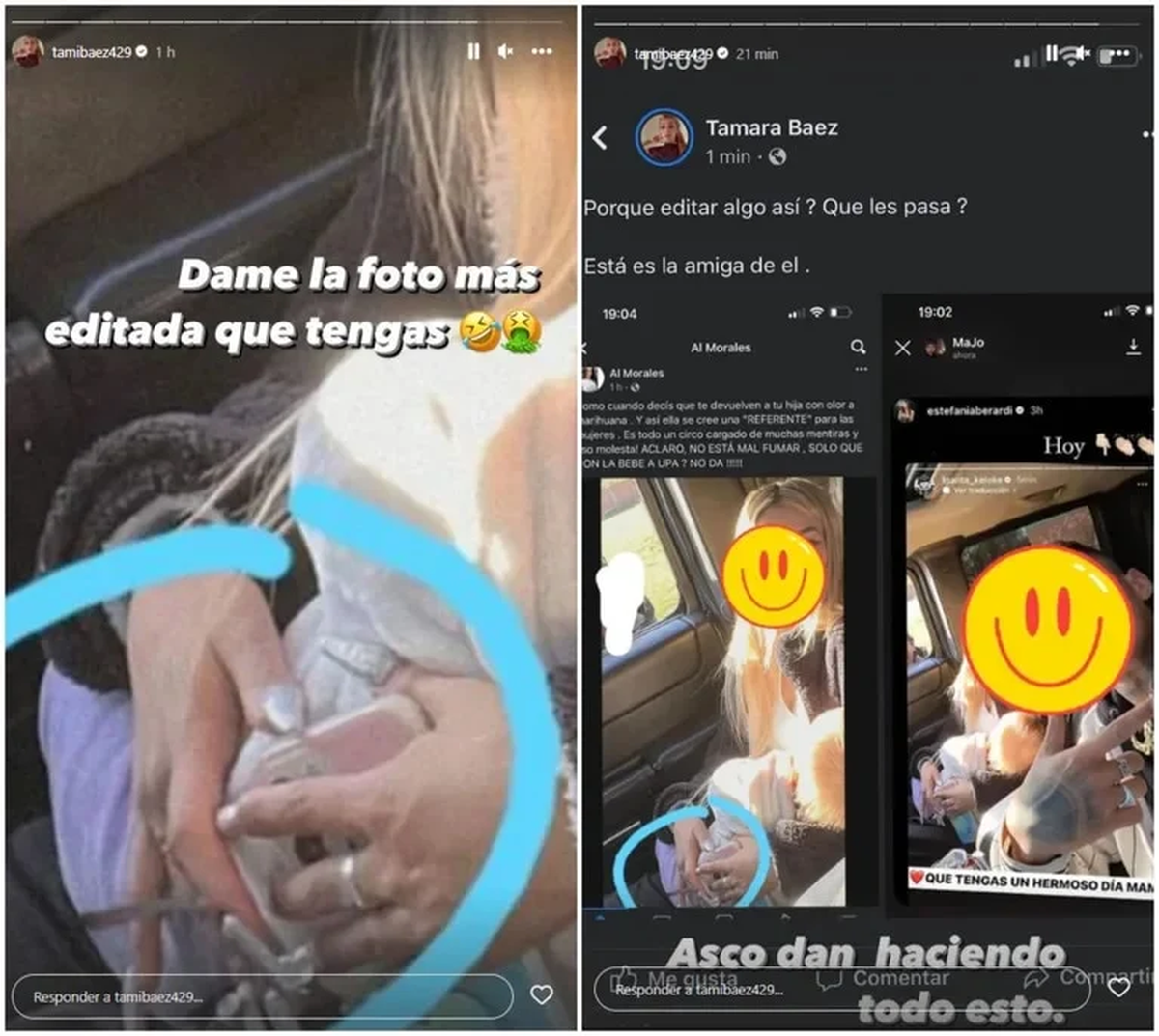 Se filtró una foto de Tamara Báez fumando marihuana con su beba en brazos y la ex de L-Gante salió a defenderse