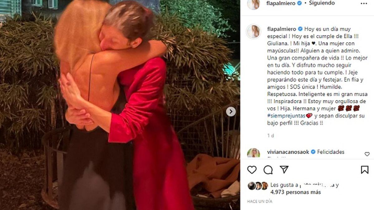 As&iacute; est&aacute; hoy Giuliana, la hija mayor de Flavia Palmiero a sus 33 a&ntilde;os.&nbsp;