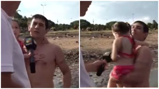 Lo sacaron del río con su hijita por nadar en una zona prohibida y agredió a un periodista de A24: Sos más mari...