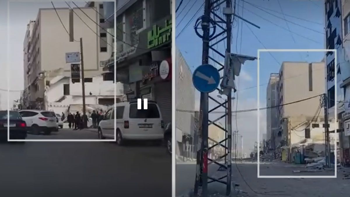 Una imagen de la destrucción de Gaza. Así estaba en 2023 y ahora, en 2025. (Captura de TV)