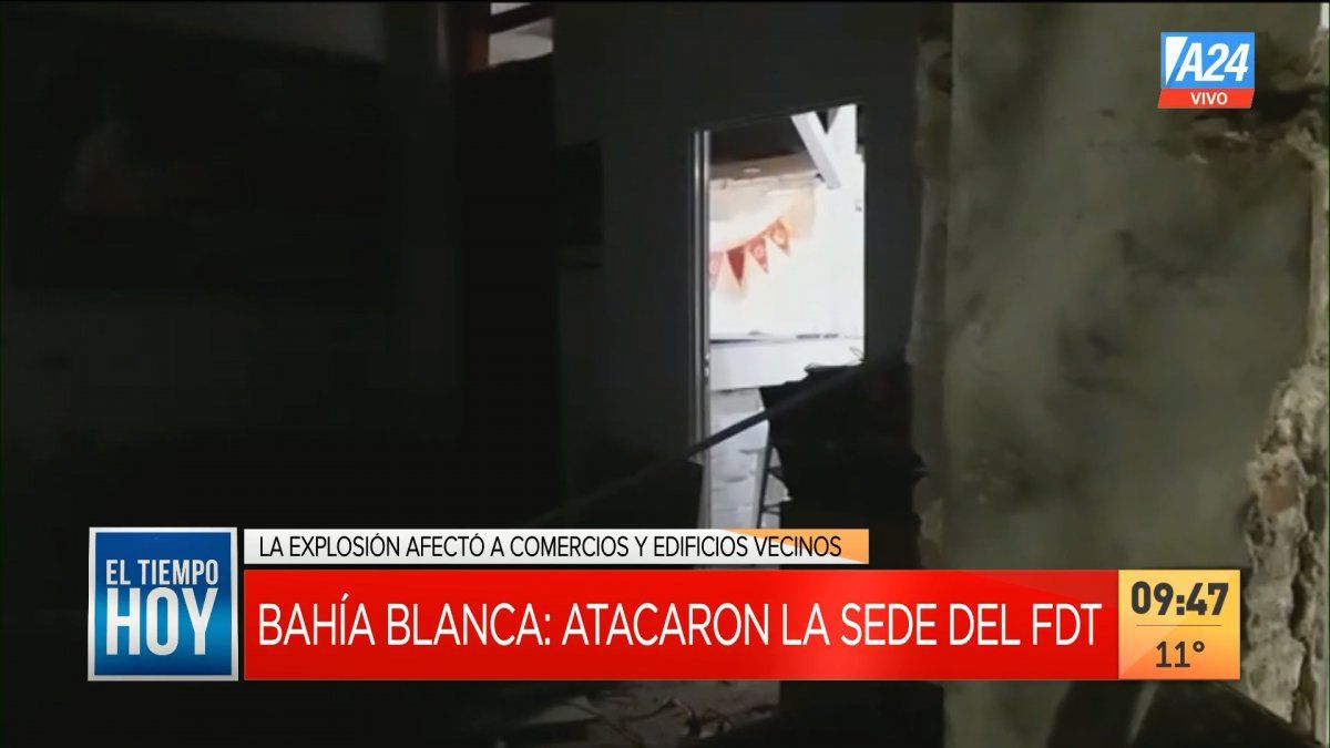 Explosión en un local de La Cámpora en Bahía Blanca. (Captura de Tv)