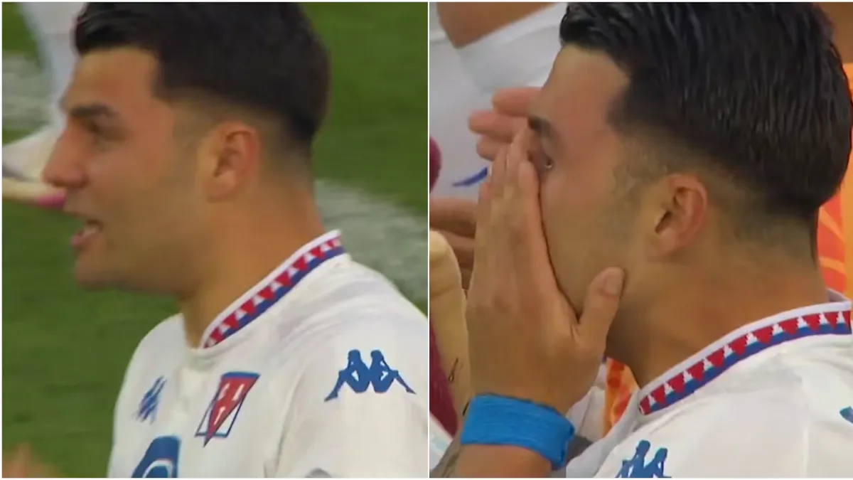 El llanto del hijo de Miguel Ángel Russo al recordar a su padre en el minuto de silencio ante Newell’s. (Foto: Captura ESPN)
