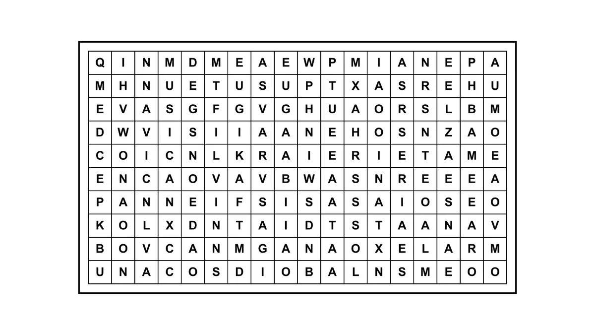 Encontrá la frase escondida en una sopa de letras de 10 filas por 18 columnas