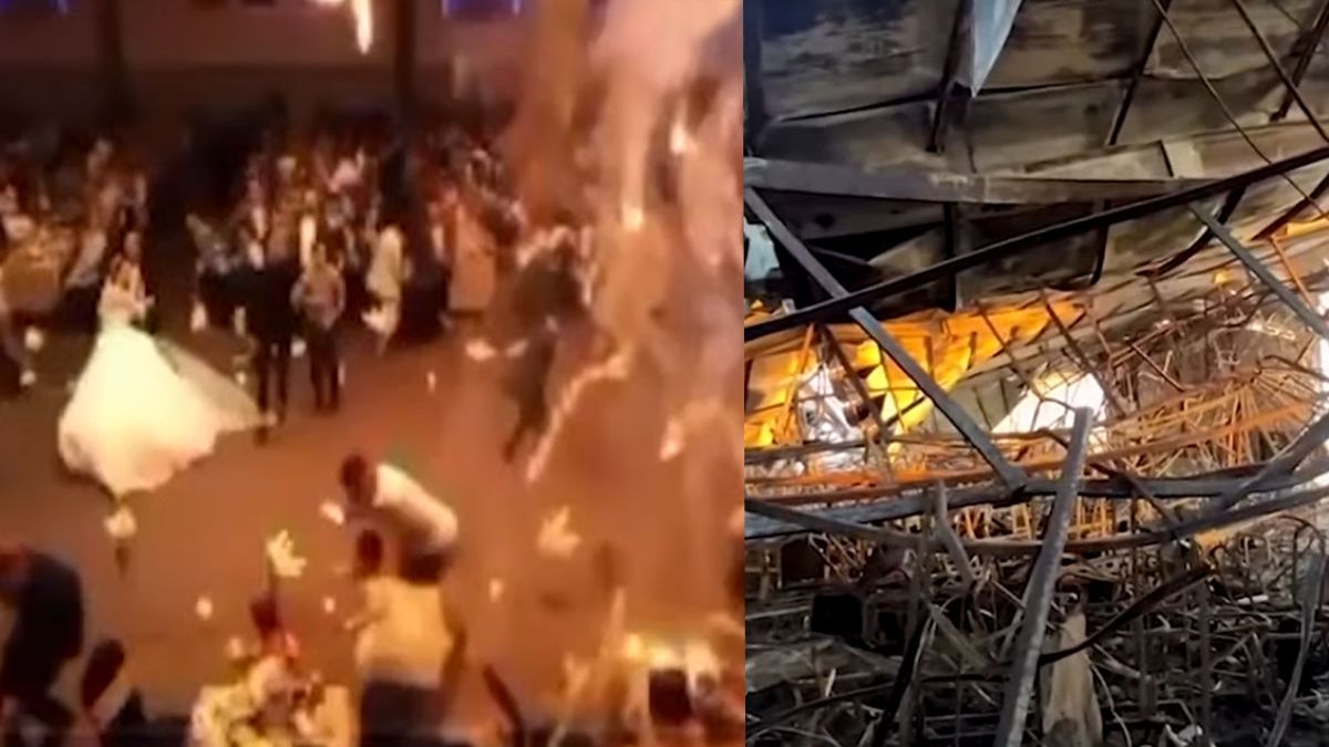 Cómo comenzó el incendio y cómo quedó el salón destruido en Iraq (Fotos: captura de TV).