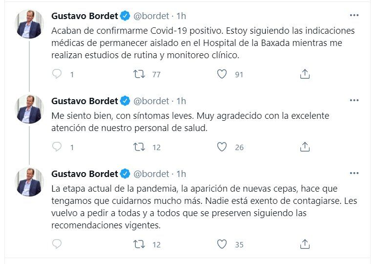 Gustavo Bordet confirmó que volvió a contraer Covid-19.