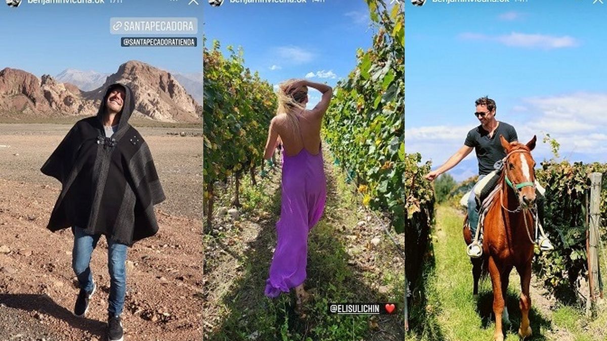Las historias que posteó Benjamín Vicuña desde su cuenta de Instagram desde Mendoza, donde no tuvo inconveniente alguno en contar que está acompañado por su novia Eli Sulichin. 
