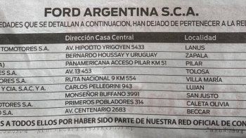 Ford anuncia el cierre de 9 concesionarios oficiales