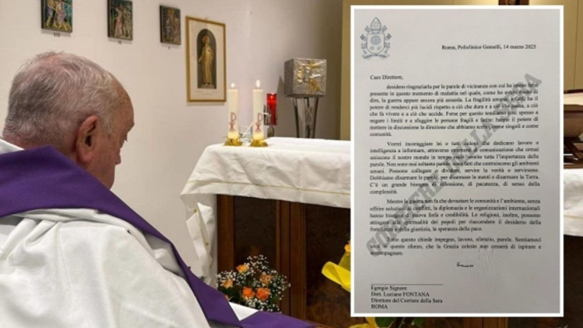 El papa Francisco envió una carta a un diario desde su internación en la clínica Gemelli. (Foto: Gentileza Corriere della Sera)