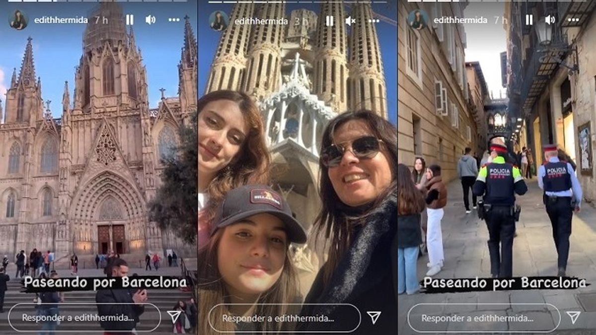 Edith Hermida y sus hijas en Barcelona, Espa&ntilde;a.