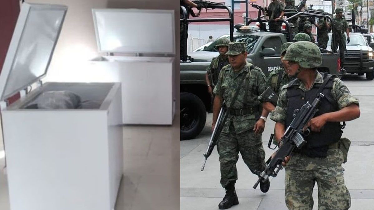 La policía mexicana y un macabro hallazgo: Restos humanos trozados y guardados en heladeras y freezers. (Foto: Captura de TV)
