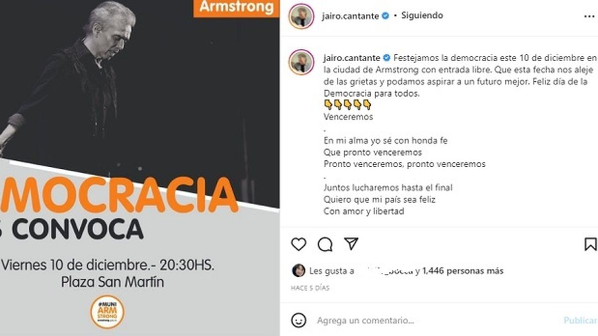 En su presentación del 10 de diciembre en Amstrong, Santa Fe, Jairo comenzó a sentir los primeros de la neumonía lo llevó a suspender su gira por el interior del país. 