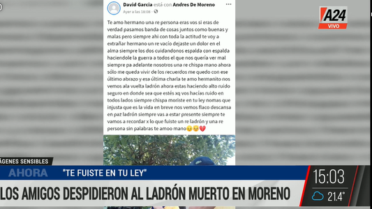Así despidieron al motochorro de Moreno: Fuiste un re ladrón, moriste en tu ley