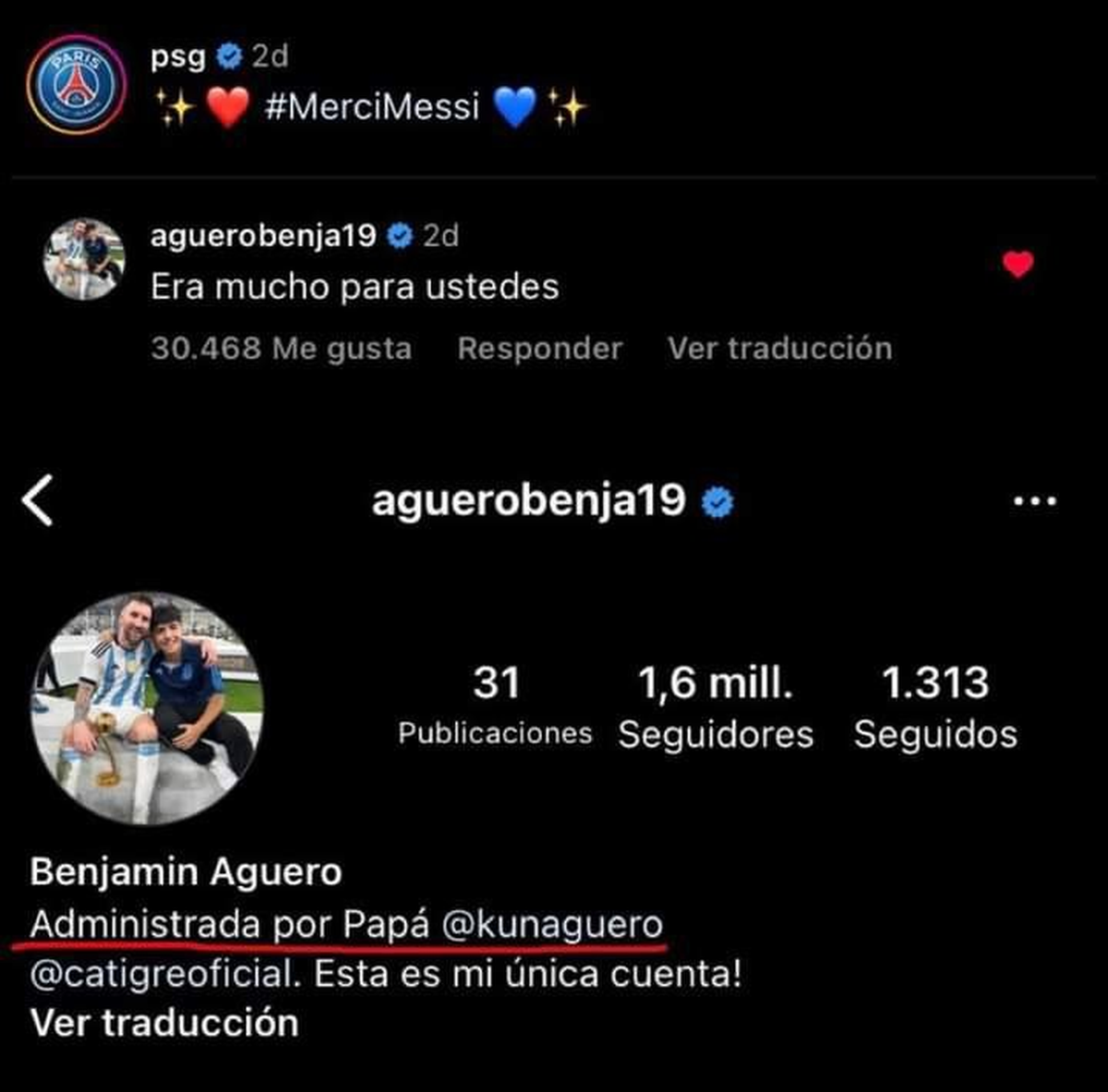 Se supo quién escribió el provocador mensaje de Benjamín Agüero al PSG