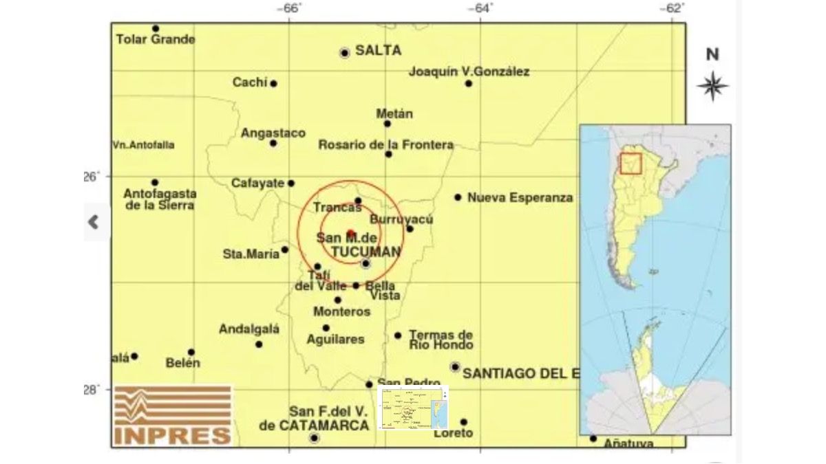 Tucumán: un fuerte temblor se sintió en toda la provincia. (Foto: INPRES)