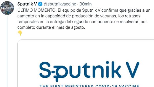 Rusia garantiza que el retraso en los envíos del segundo componente de la Sputnik V se resolverá este mes