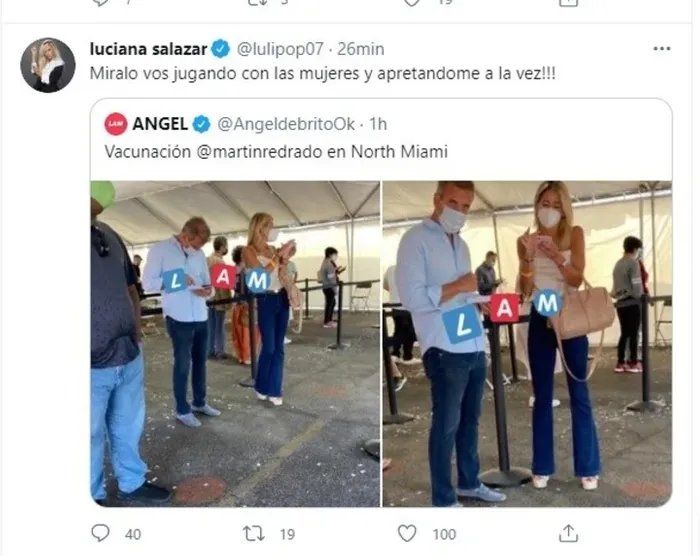 Luciana Salazar estall&oacute; de furia en Twitter al ver a Mart&iacute;n Redrado con otra mujer en Miami