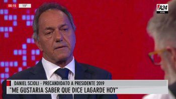 Scioli dijo que ve a Macri angustiado y pidió saber qué piensa Lagarde sobre la situación del país