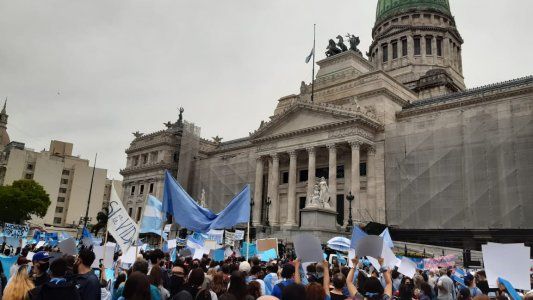 Militantes celestes marcharon al Congreso en contra del proyecto de legalización del aborto