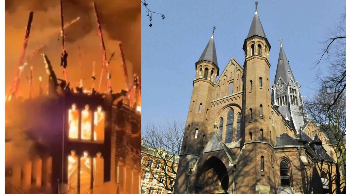 Impactante el incendio de una iglesia histórica en Ámsterdam.