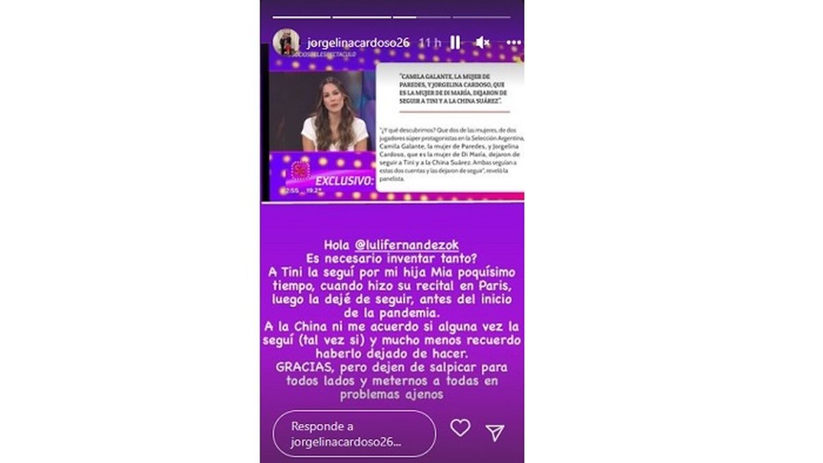 El descargo de Jorgelina Cardoso tras los dichos de Luli Fern&aacute;ndez.&nbsp;