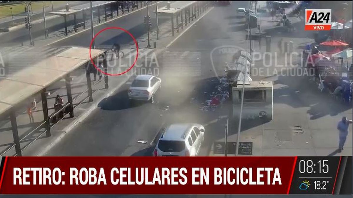 Retiro: así detuvieron a un ladrón de celulares en bicicleta. (Captura de Tv)