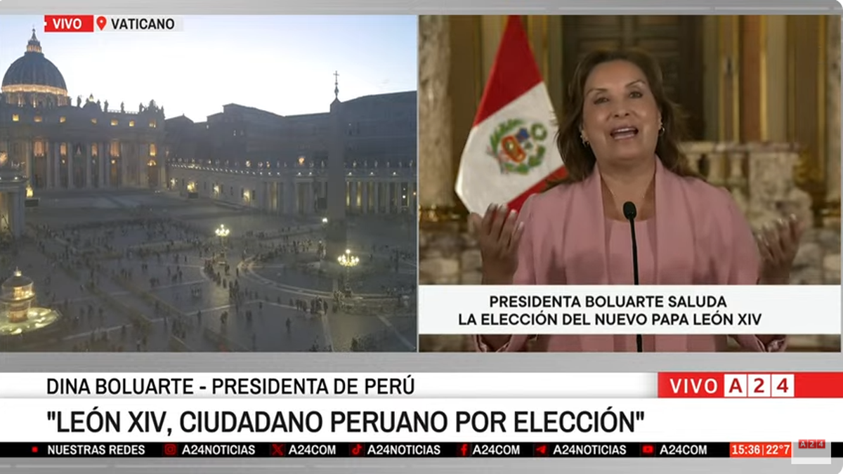 Boluarte celebró la elección del papa León XIV. (Foto: YouTube).