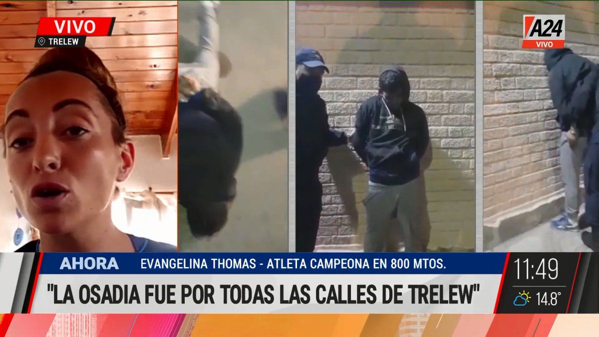 Así contaba la atleta Evangelina Thomas su experiencia de correr y atrapar al ladrón que intentó robarle en su casa de Trelew. (Captura de Tv)