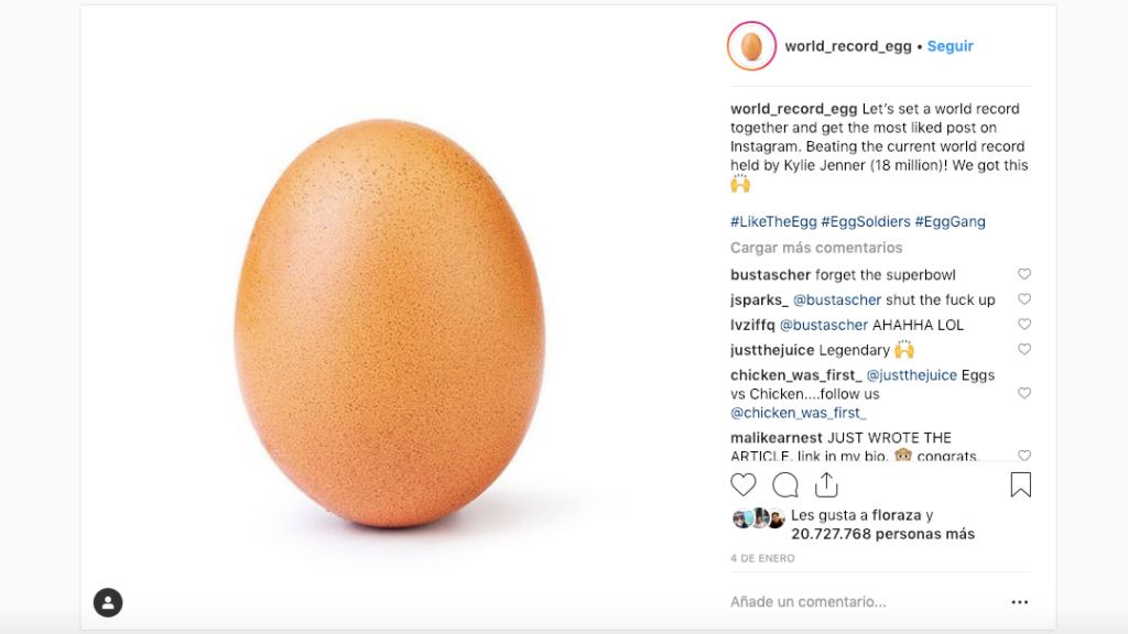 La misteriosa cuenta de un huevo en Instagram que se convirtió en la que más “me gusta” tiene en la historia