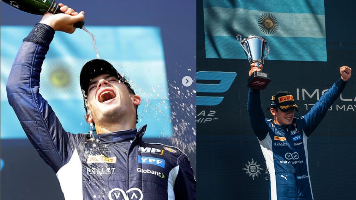 Colapinto festeja sus triunfos. Como en Imola y en Monza. En éste último gano en 2022 y 2023 y será su primera carrera en Fórmula 1 este fin de semana (Foto: A24.com)