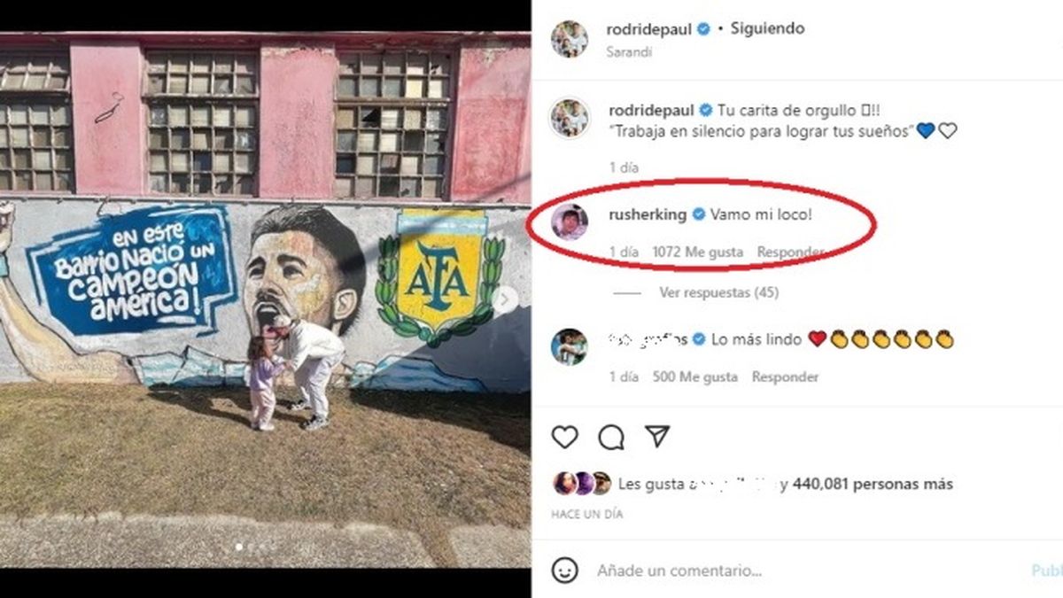 El posteo de Rodrigo de Paul que coment&oacute; Rusherking.&nbsp;