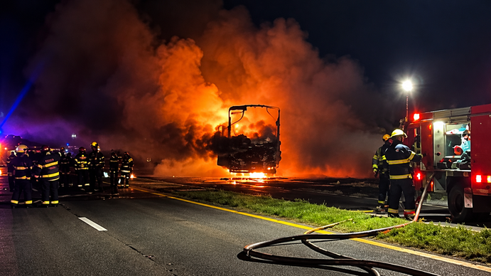 Un camionero murió tras un choque y un incendio en el puente Zárate-Brazo Largo
