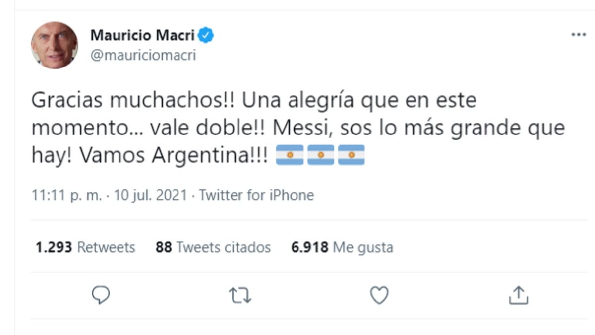 El festejo de Mauricio Macri en Twitter.