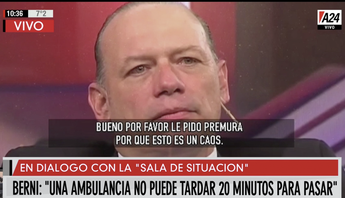 El reclamó Berni a la Sala de situación: Una ambulancia no puede tardar 20 minutos para pasar