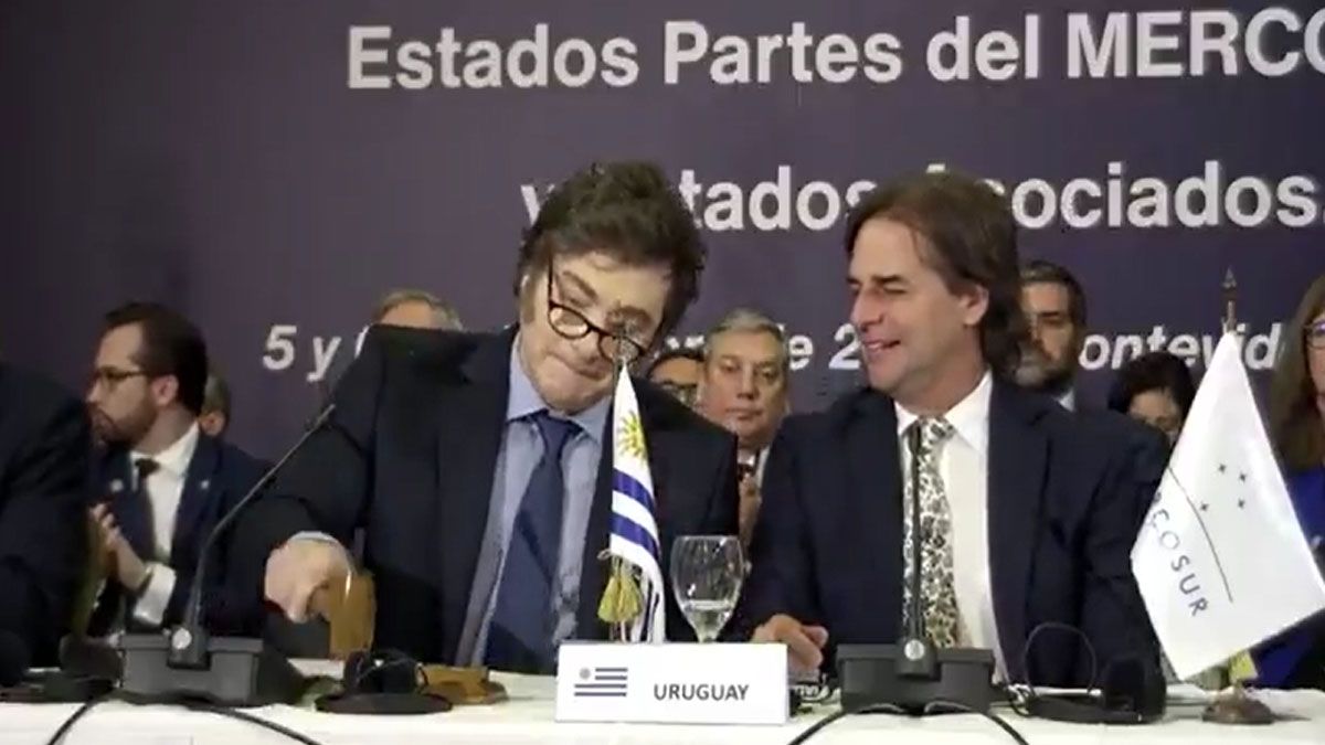 Javier Milei con un martillo como de tasador