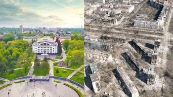 A dos meses del inicio de la guerra en Ucrania, una vista aérea de cómo quedó la castigada ciudad de Mariúpol.   