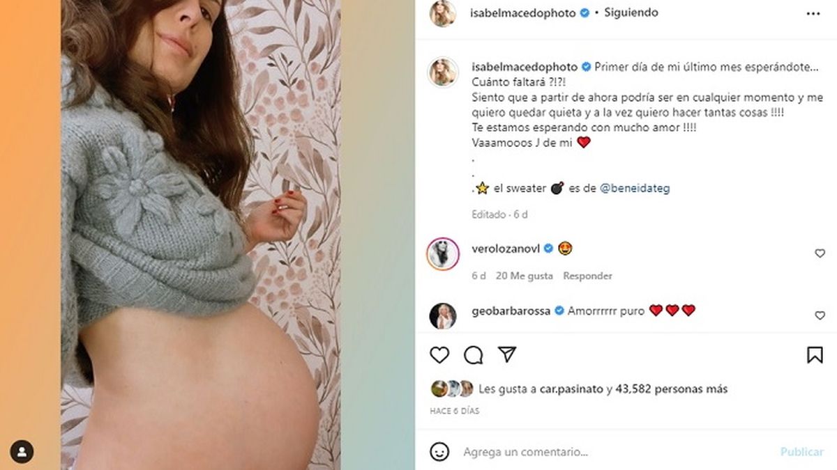 A través de este posteo Isabel Macedo reveló que la nueva integrante de la familia llevará un nombre que comienza con J.  