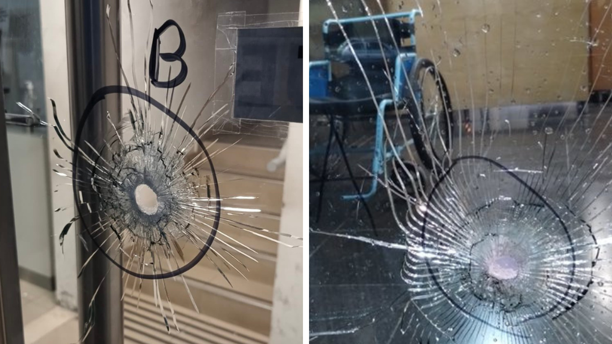 La primera imagen corresponde al atentado que se produjo en el banco y la segunda, en el Hospital (Foto 