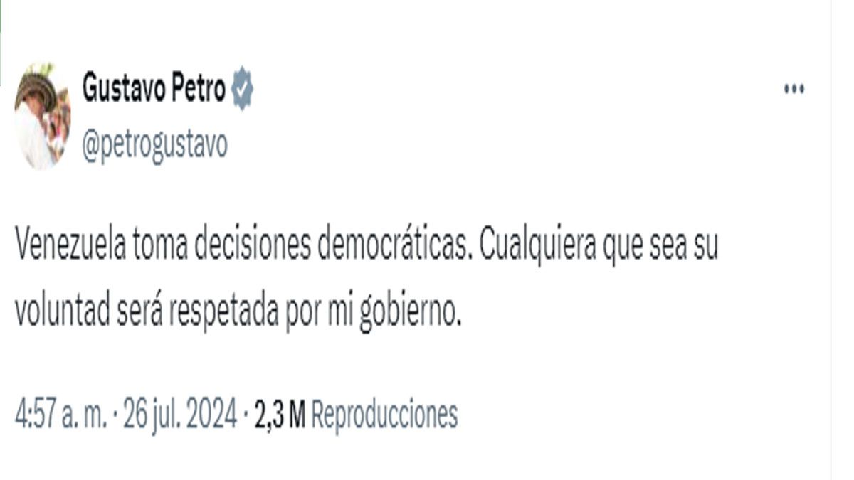 El ambiguo mensaje de Petro sobre las elecciones en Venezuela. (Foto: Cuenta de X de Petro)  