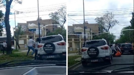 La salvaje decisión de un conductor con su hijo para ir a golpear a otro hombre