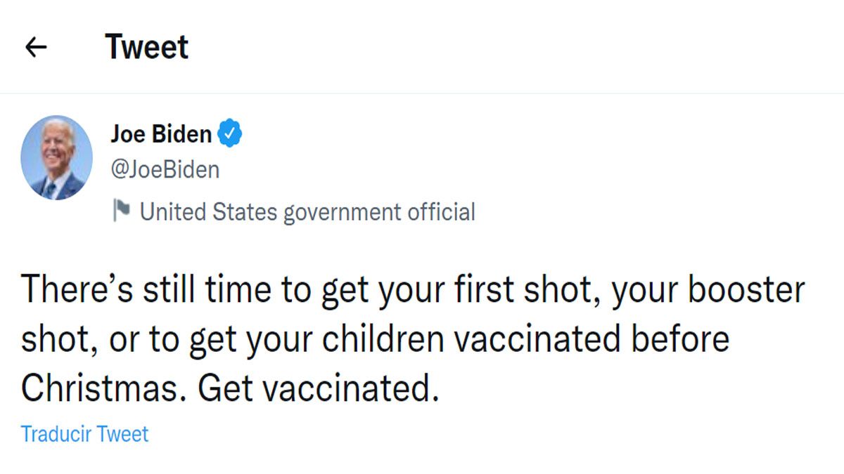 Joe Biden, por Twitter sigue liderando la campaña en Estados Unidos para potenciar la vacunación de toda la población (Foto: cuenta de Twitter de Joe Biden)